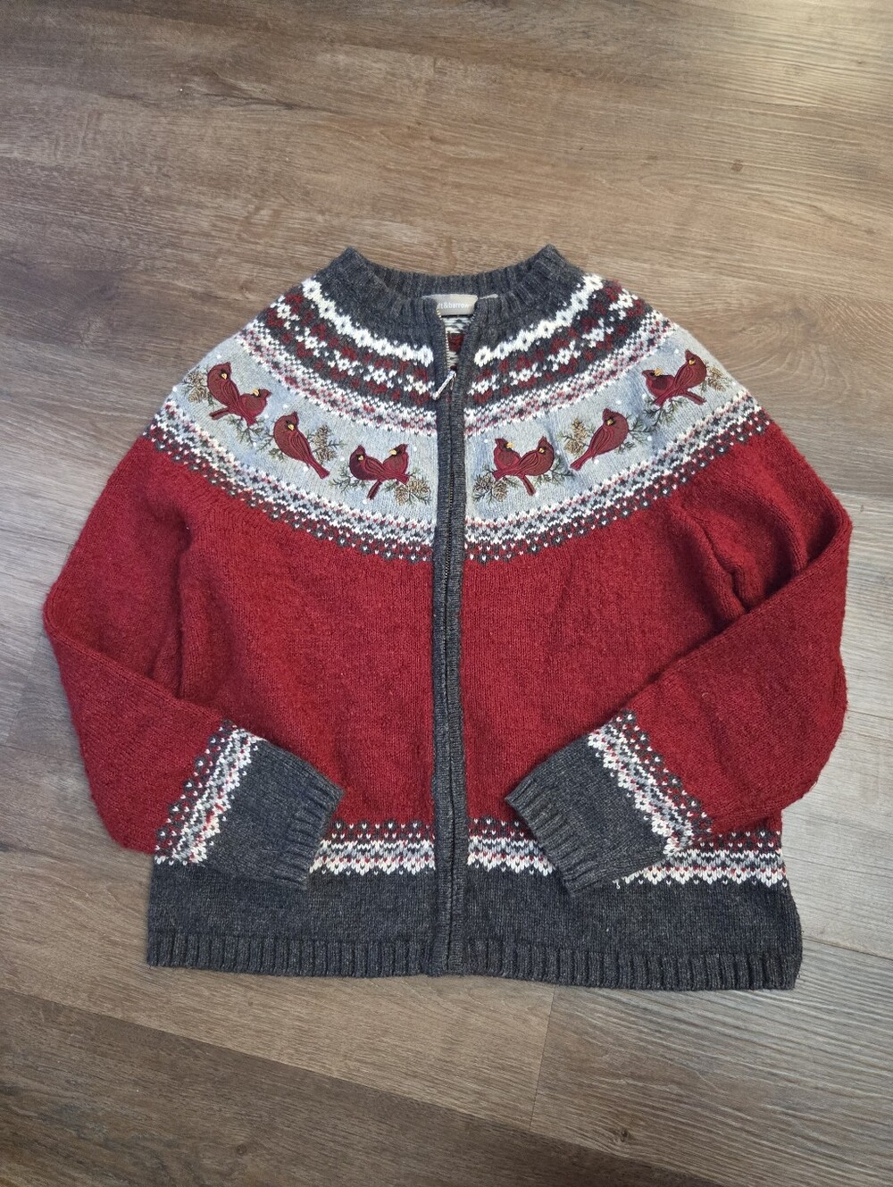 Croft & Barrow Silk Wool Blend Zip Cardigan Cardinal Fair Isle Sweater Holiday